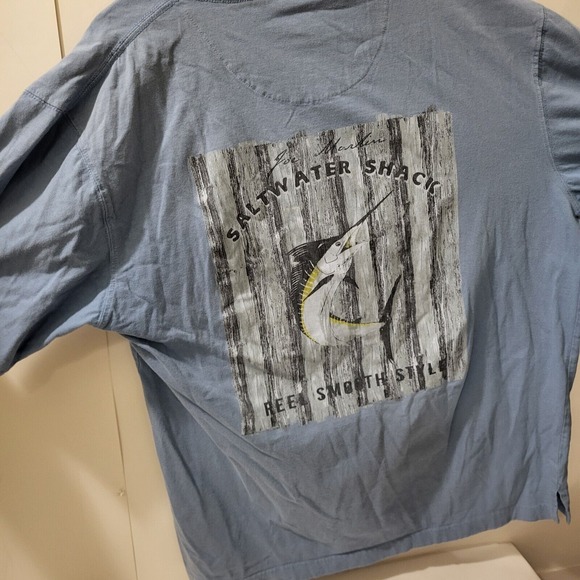 Joe Marlin's ,SaltyWater Shack , Marlin's Logo, Blue Tee Shirt Men's Size XXL - Picture 3 of 9